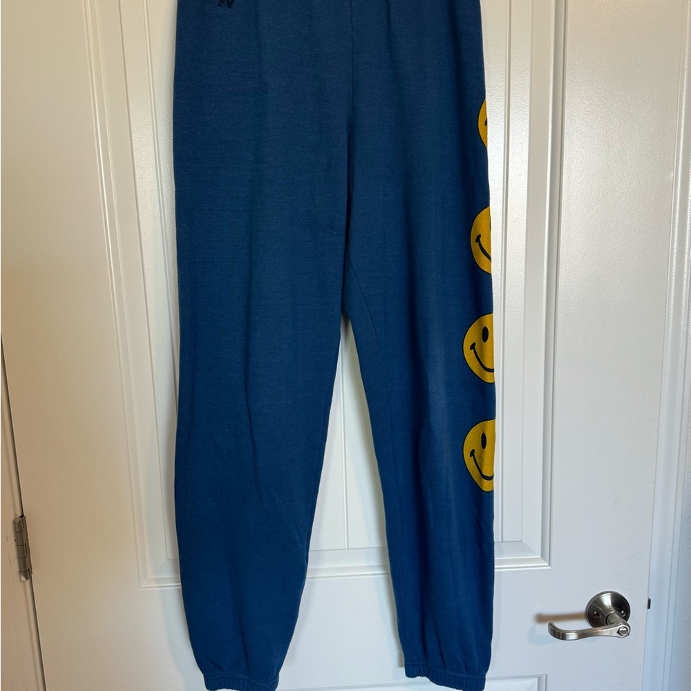 Aviator Nation Blue Yellow Smiley Faces sweat pants size medium - Picture 2 of 6